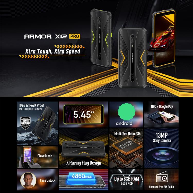 Ulefone Armor X12 Pro, IP68/IP69K Rugged Phone, 5.45 inch Android 14 MediaTek Helio G36 Octa Core, Network: 4G, NFC Ulefone Armor X12 Pro, IP68/IP69K Rugged Phone, 5.45 inch Android 14 MediaTek Helio G36 Octa Core, Network: 4G, NFC